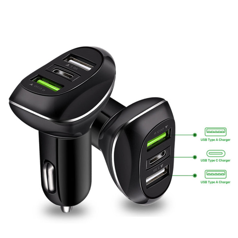 Triple Source Car Charger 2x USB And Type C Ports Vista Shops