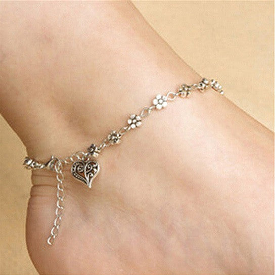 Lea Anklet With Vintage Style Heart and Flowers Vista Shops