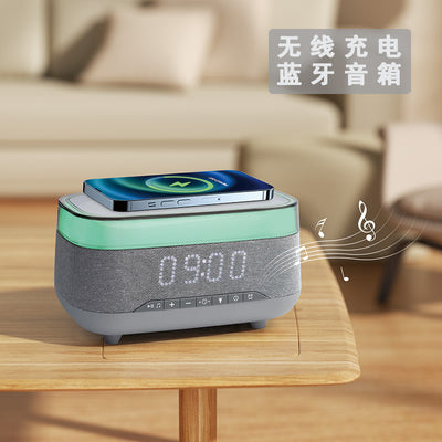 Sound Waves Audio LED Alarm Clock Bluetooth Speaker And Wireless Charger Vista Shops
