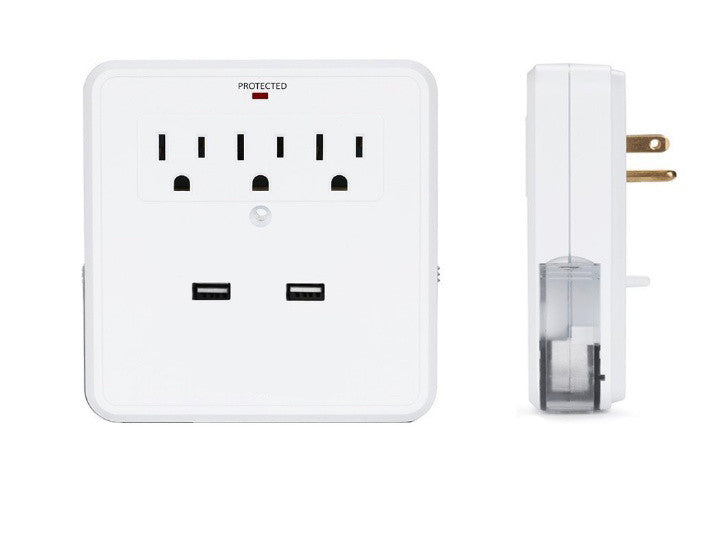 NEW! Classic Combo Wall Adapter W/3 AC Outlets W/Surge Protection And Dual USB Ports To Charge Your Gadgets Vista Shops