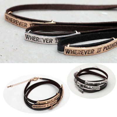 Follow Your Arrow Genuine Leather Bracelet In Yellow And White Gold Plating Vista Shops