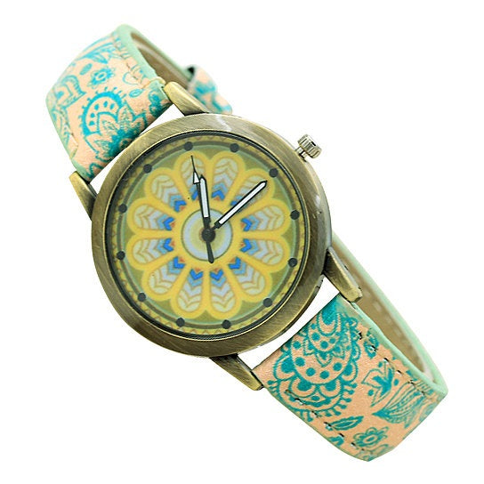 Pretty Patterns Watch With Henna Style Belt And Mandala Dial Vista Shops