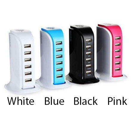 Smart Power 6 USB Colorful Tower for Every Desk at Home or Office charge any Gadget Vista Shops