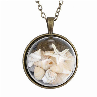 BEACH GIRL Sea Shells In Glass Locket Pendant Necklace Vista Shops