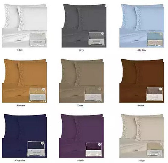 Victoria Embroidered 4 Pc Microfiber 1800 TC Sheets Set Vista Shops