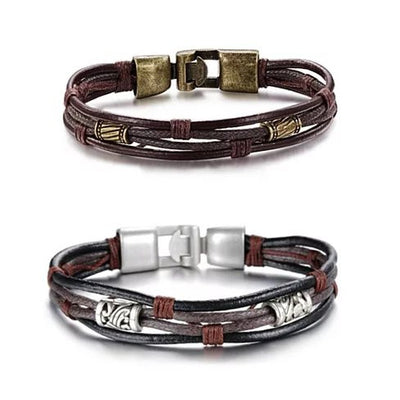 Gemini Twin Bracelets in Genuine Leather and Antique Metal Finish Vista Shops