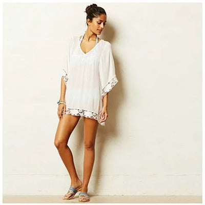 Mid-Summer Night White Crochet Lace Tunic Vista Shops