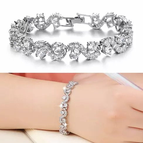 OCEANA Diamond Crystal Bracelets In White Gold Plating Vista Shops