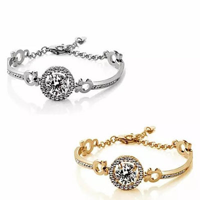 Queen's Luck Swarovski Crystal Bracelets In White And Yellow Gold Overlay Vista Shops