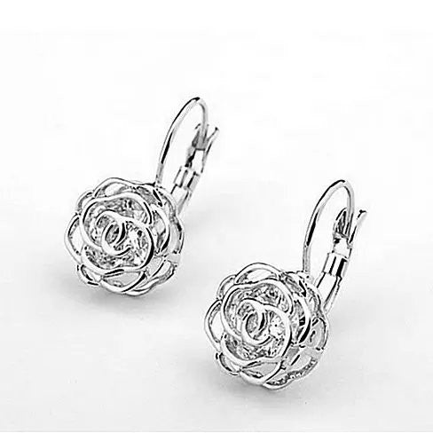 ROSE IS A ROSE 18kt Rose Crystal Earrings In White Yellow And Rose Gold Plating Vista Shops