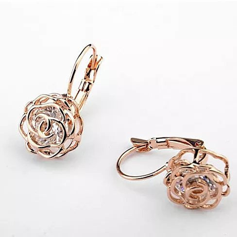 ROSE IS A ROSE 18kt Rose Crystal Earrings In White Yellow And Rose Gold Plating Vista Shops