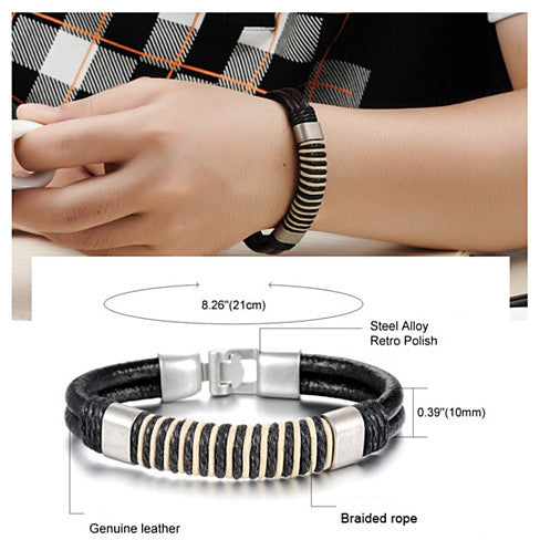 Retro Black & White Leather Bracelet Vista Shops