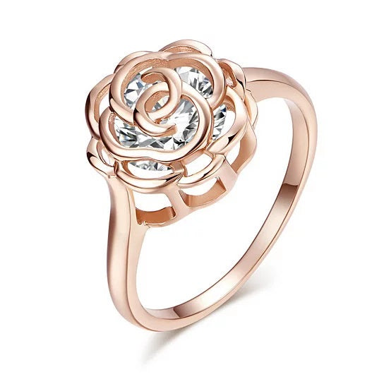Rose Is A Rose Set of 4 or Rings In 18kt Rose Crystals In White Yellow And Rose Gold Plating Vista Shops