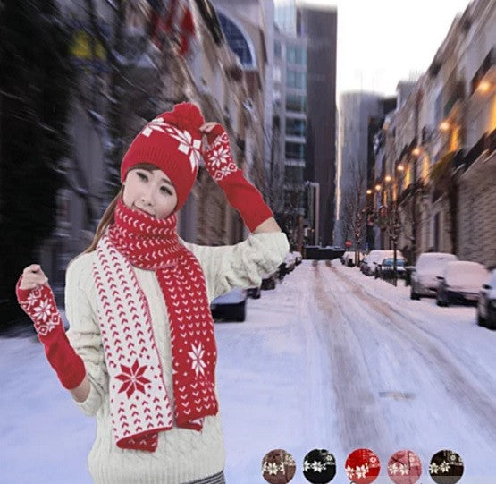 Snow Angel 3 pc XMas Set of Scarf, Hat And Gloves In 2 Tones Vista Shops