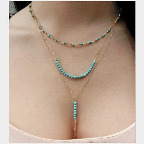 Turquoise Trinket Three Layered Necklace Vista Shops