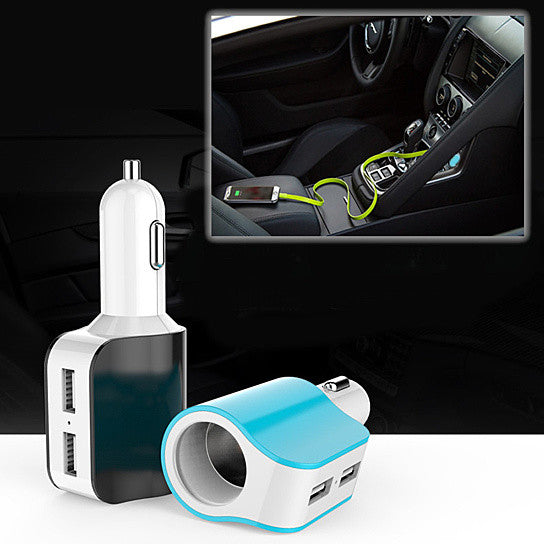 Twin Ports 3 In 1 USB Car Charger Black and White Vista Shops
