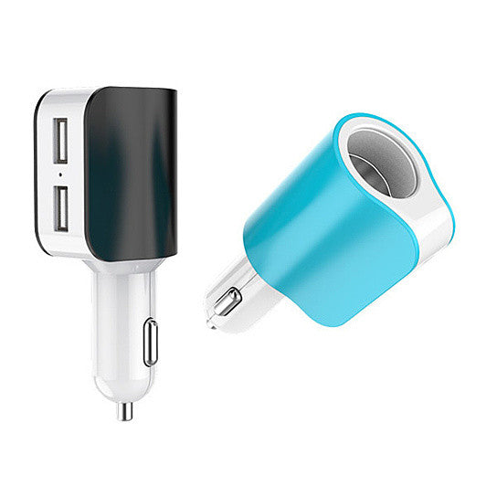 Twin Ports 3 In 1 USB Car Charger Black and White Vista Shops