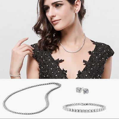 Trio Set of Dazzling Diamond Crystal Necklace Bracelet And Earrings Vista Shops