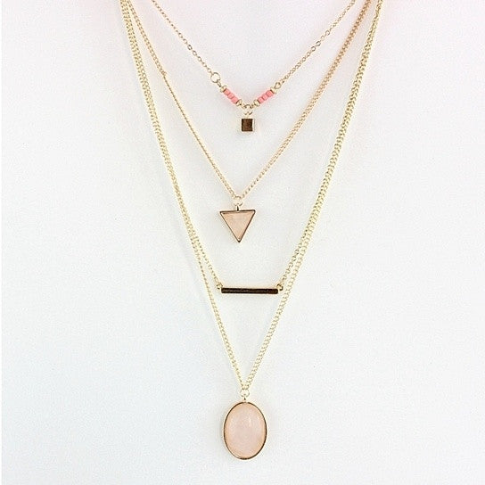 Oliva 4 Layered Necklace In Rose Quartz And Turquoise Stone Vista Shops