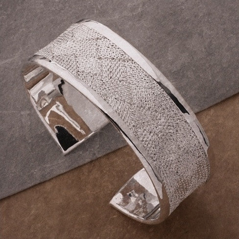 Josephine Bangle Bracelet a Woven Mesh in High Silver Polish Vista Shops