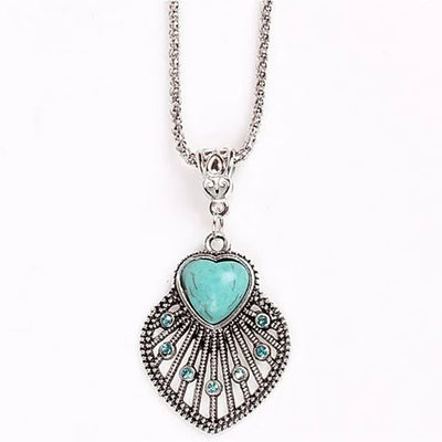 Peacock Heart Turquoise Token Of Love Pendant And Antique silver style Necklace Vista Shops