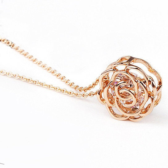 Rose Is A Rose Pendant And Chain 18kt Rose With 2ct CZ Bonus Free Earrings In White Yellow And Rose Gold Field Vista Shops