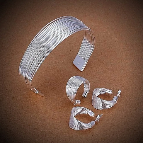 Simplicity Silver Cuff Italian Design Bracelet, Ring and Earrings set Vista Shops