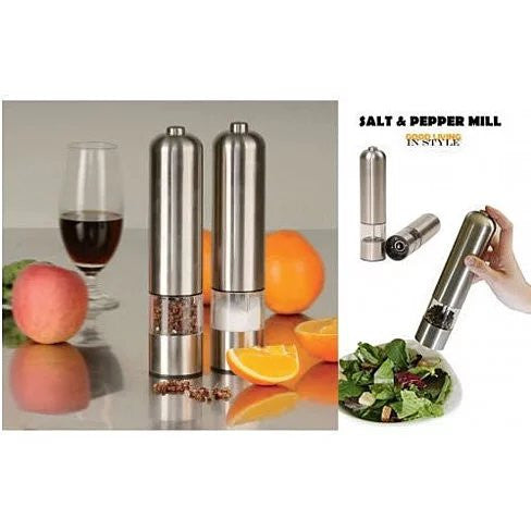 You and Me Salt or Pepper Mills With Electric Dispenser In Stainless Steel Vista Shops